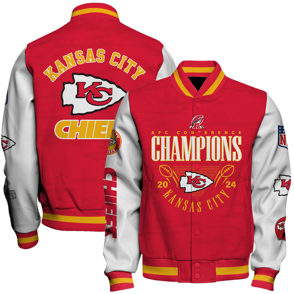 kansas city chiefs nfl 2024 afc conference champions baseball varsity jacket baseball jacket all over print ont0p