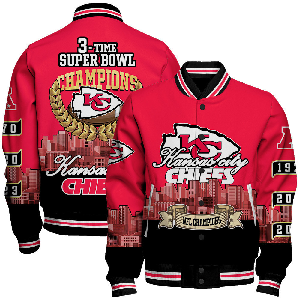 kansas city chiefs nfl 3 time super bowl champions city design baseball varsity jacket baseball jacket all over print 4njsn