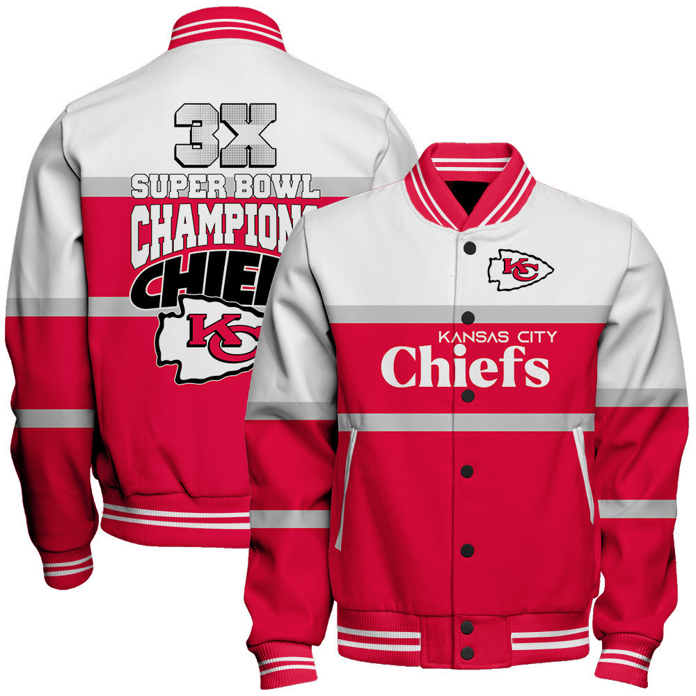 kansas city chiefs nfl 3x super bowl champions design baseball varsity jacket baseball jacket all over print k0fvl