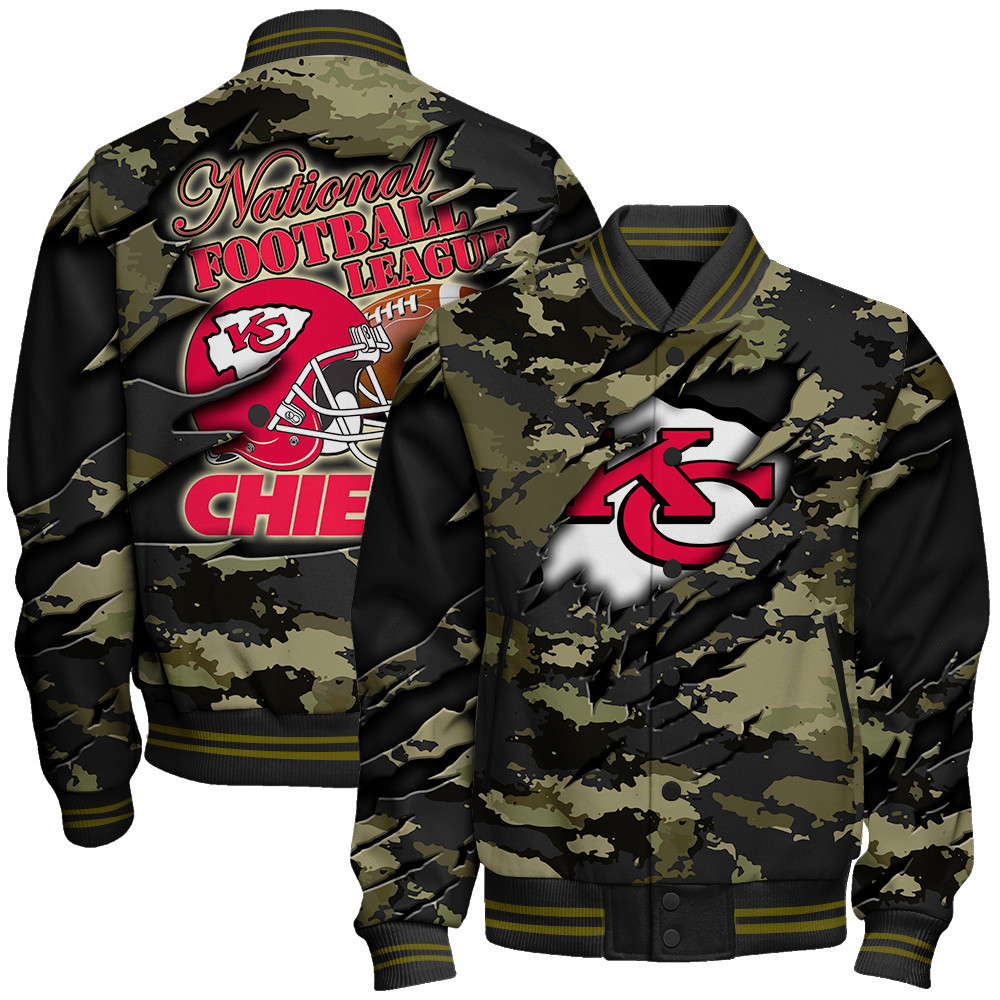 kansas city chiefs nfl black camo pattern nfl baseball varsity jacket baseball jacket all over print sgnsf