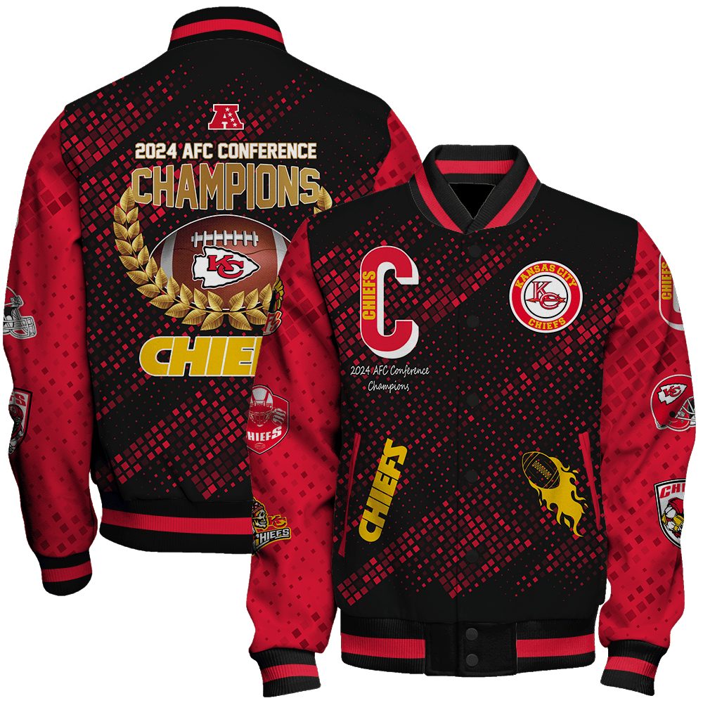 kansas city chiefs nfl division 2024 afc conference champions unisex baseball varsity jacket baseball jacket all over print qzfao