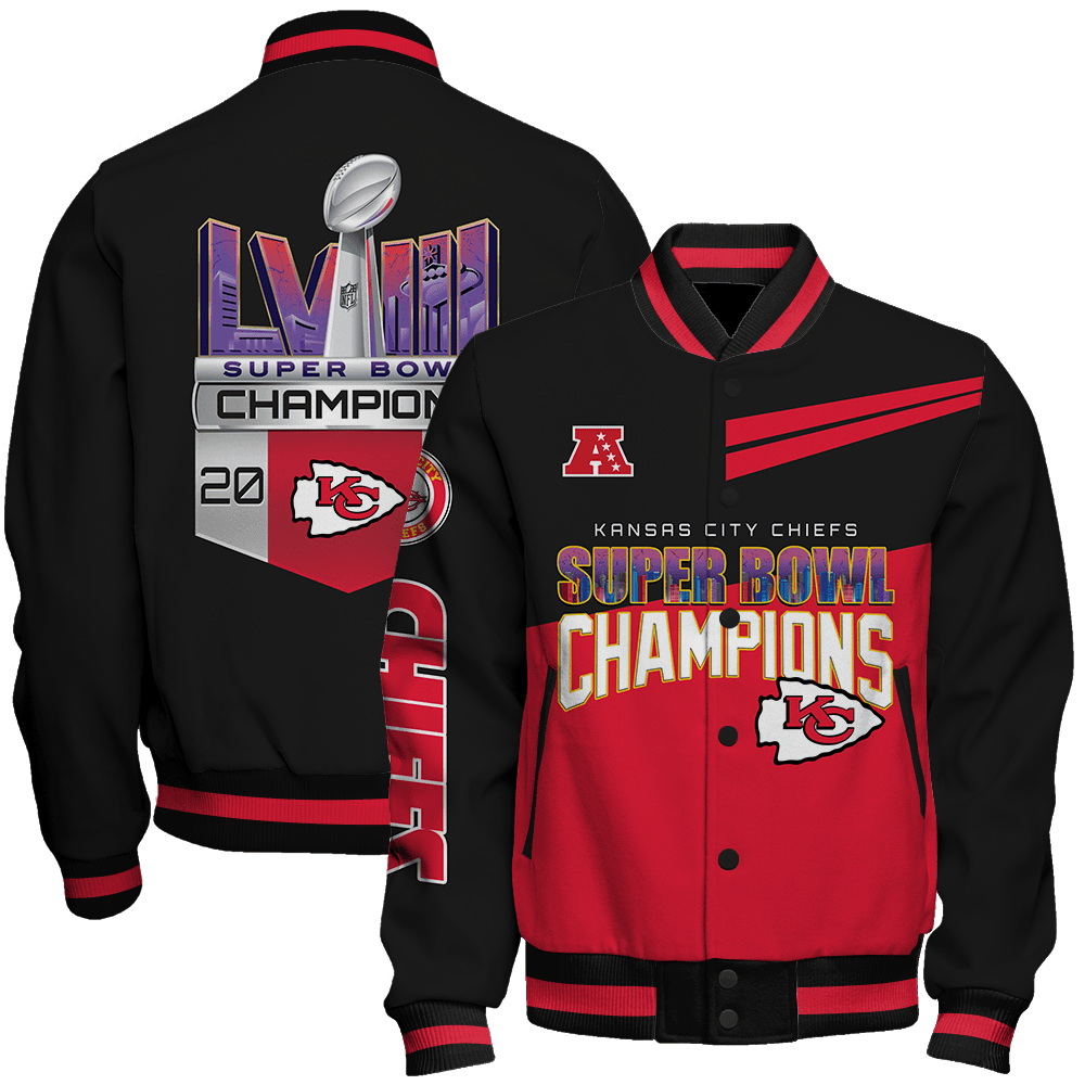 kansas city chiefs nfl division 2024 super bowl champions lviii unisex baseball varsity jacket baseball jacket all over print srmar