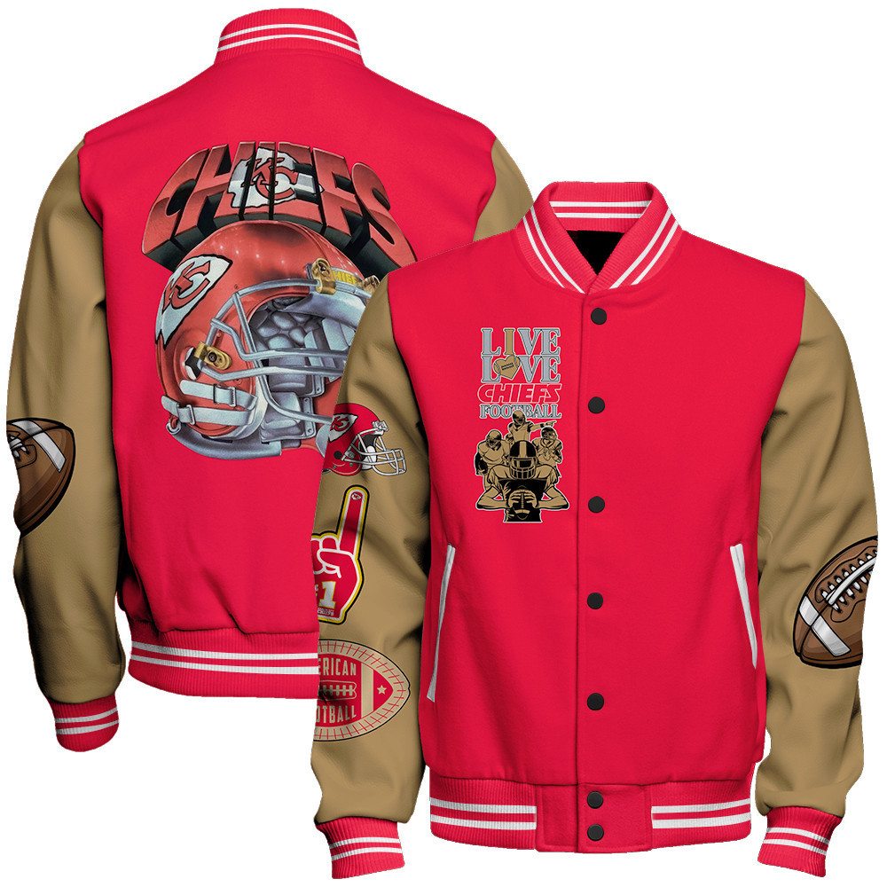 kansas city chiefs nfl live love chiefs football print baseball varsity jacket baseball jacket all over print gba5a