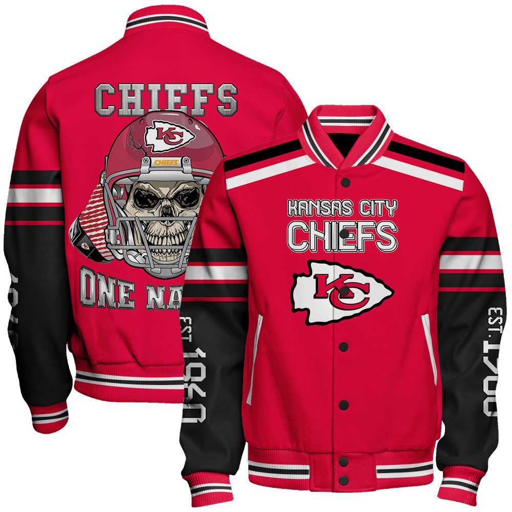 kansas city chiefs nfl skull and gloves pattern baseball varsity jacket baseball jacket all over print cu6vt