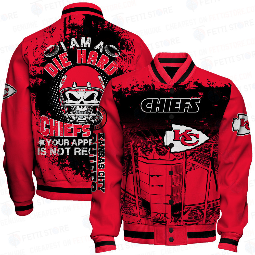 kansas city chiefs nfl skull helmet halloween pattern baseball varsity jacket baseball jacket all over print o5km2