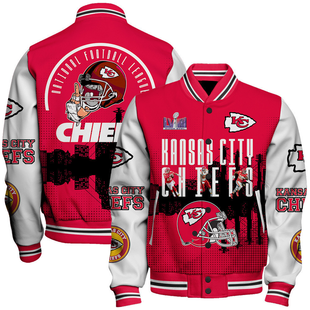 kansas city chiefs nfl team logo player design baseball varsity jacket baseball jacket all over print v5rz5