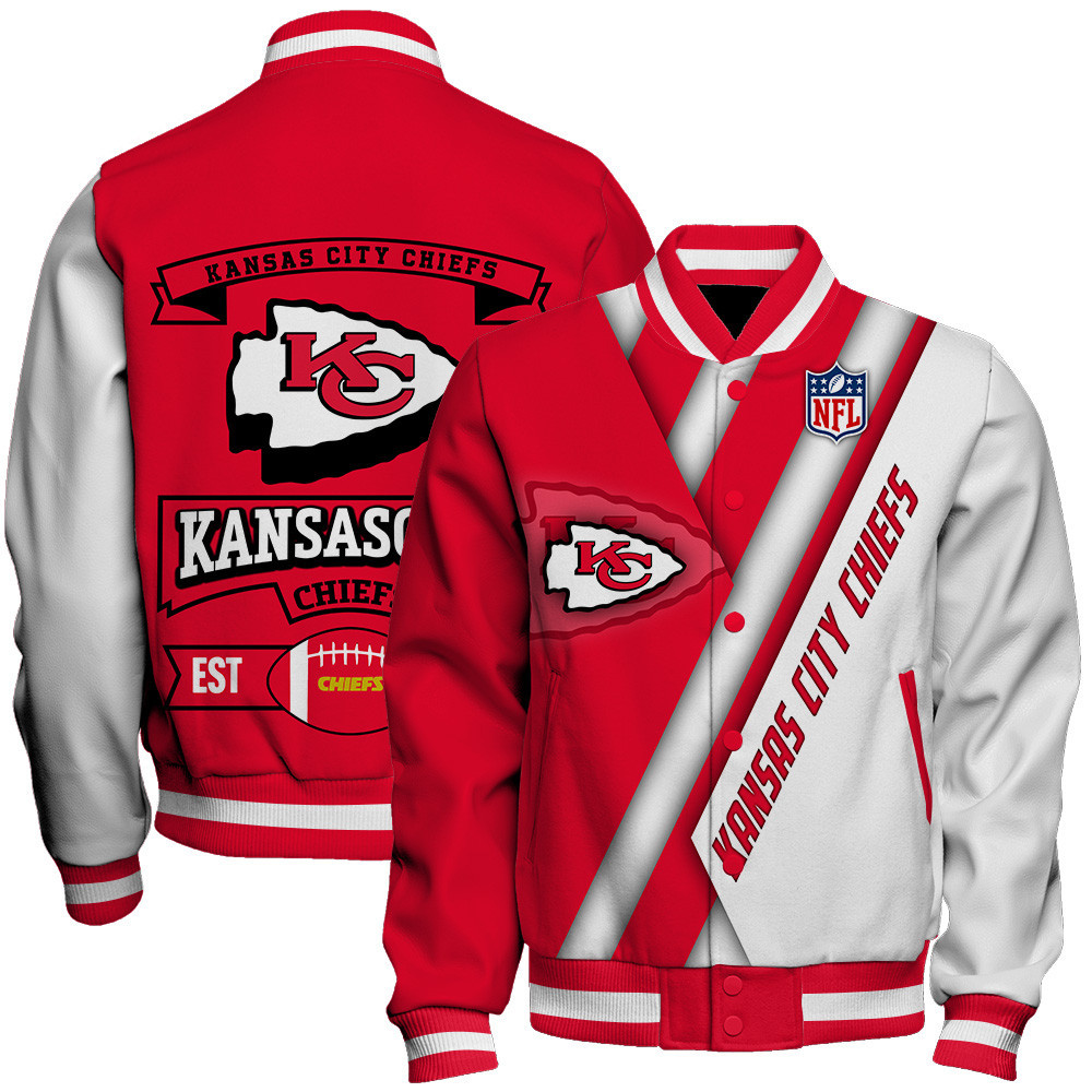 kansas city chiefs nfl team logo printed baseball varsity jacket baseball jacket all over print 1d1cy