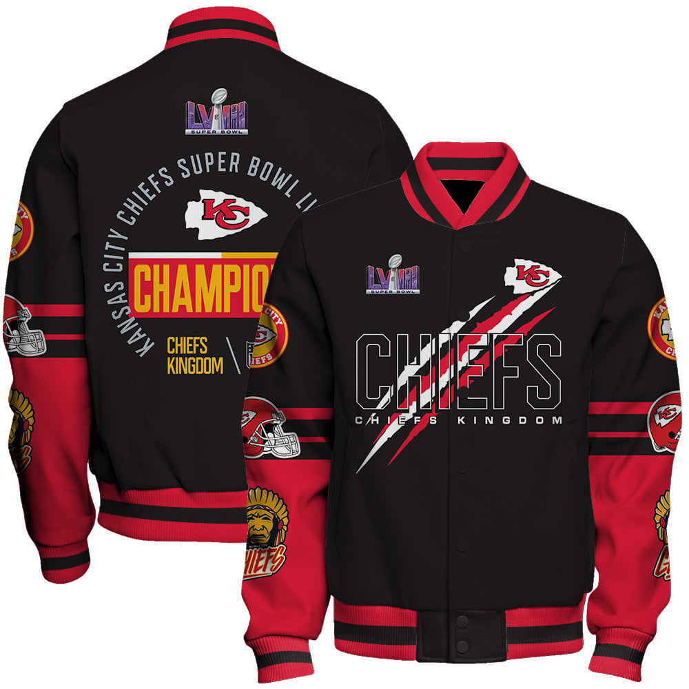 kansas city chiefs super bowl lviii champions nfl chiefs kingdom baseball varsity jacket baseball jacket all over print fjdr5