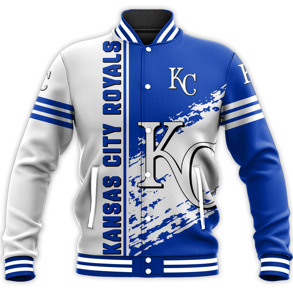 kansas city royals baseball jacket button up zipper hooded all over print quarter style mlb bntdi