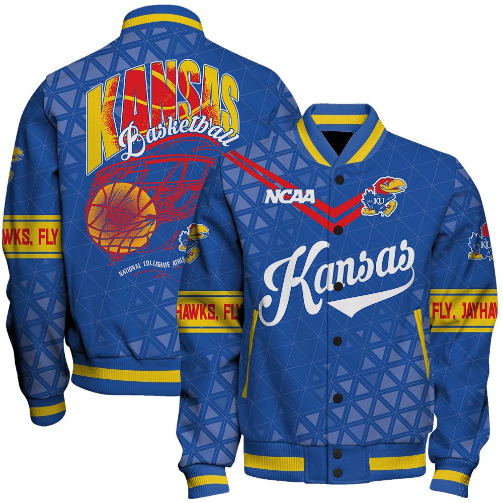 kansas jayhawks ncaa basketball fly jayhawks fly 3d unisex baseball varsity jacket baseball jacket all over print yju2c