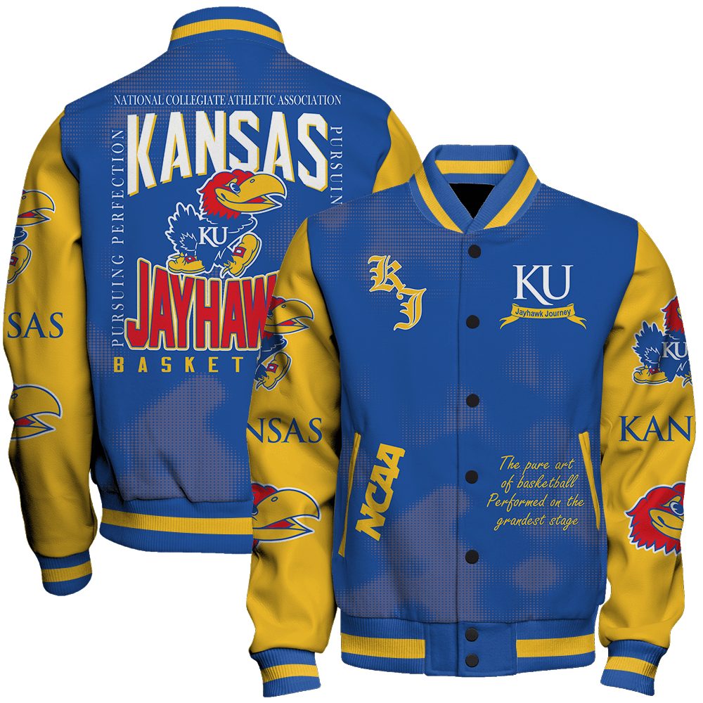 kansas jayhawks ncaa basketball jayhawk journey 3d unisex baseball varsity jacket baseball jacket all over print wm3pf