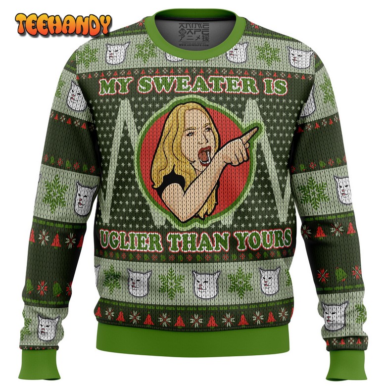 karen yelling at grumpy cat meme ugly christmas sweater pmz95