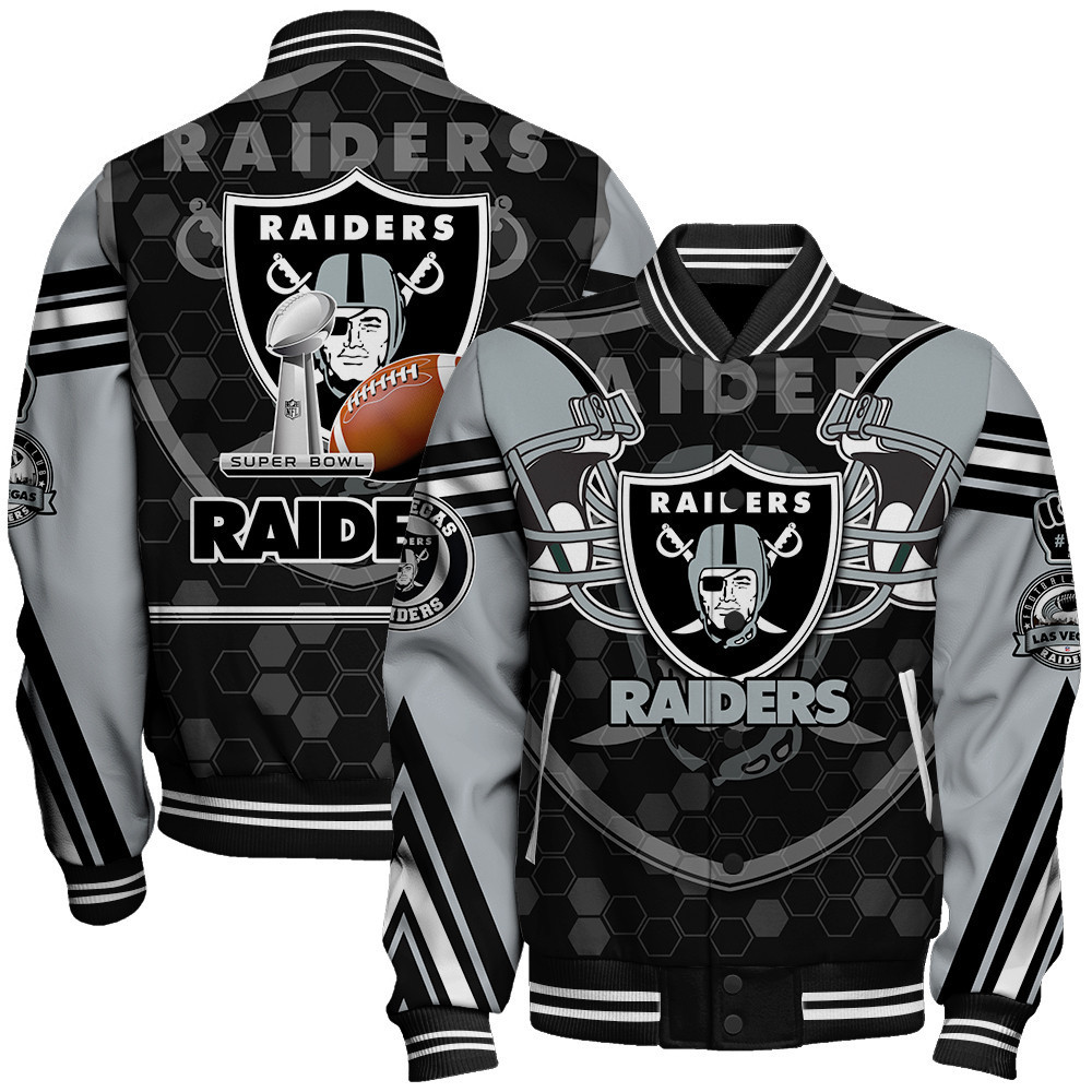 las vegas raiders 3d football pattern cool print baseball varsity jacket baseball jacket all over print cpr4l