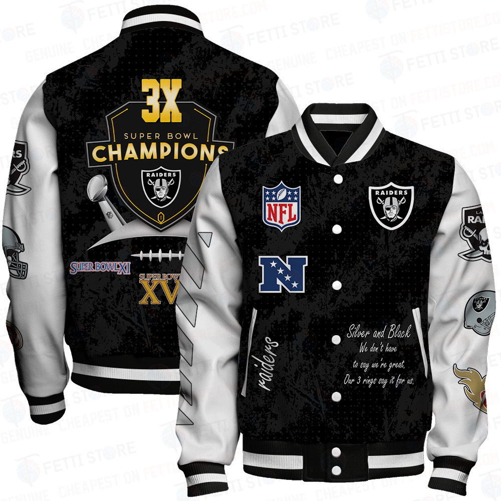 las vegas raiders 3x champions print baseball varsity jacket baseball jacket all over print sfat v9 oz8ji