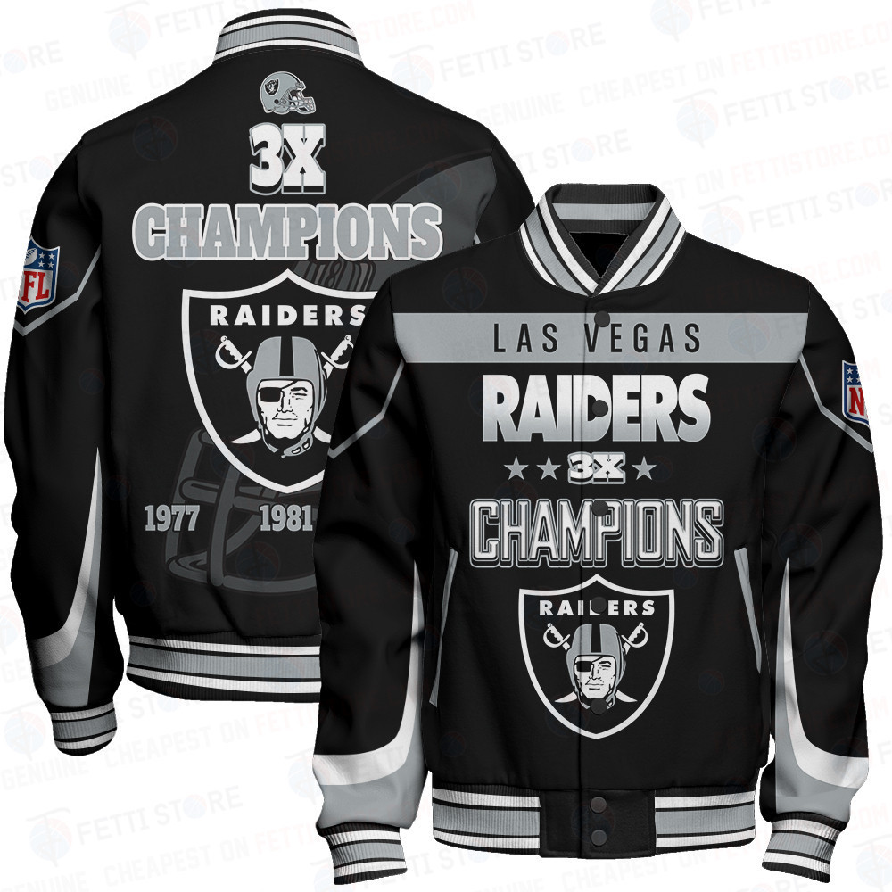 las vegas raiders 3x super bowl champions baseball varsity jacket baseball jacket all over print dlcij