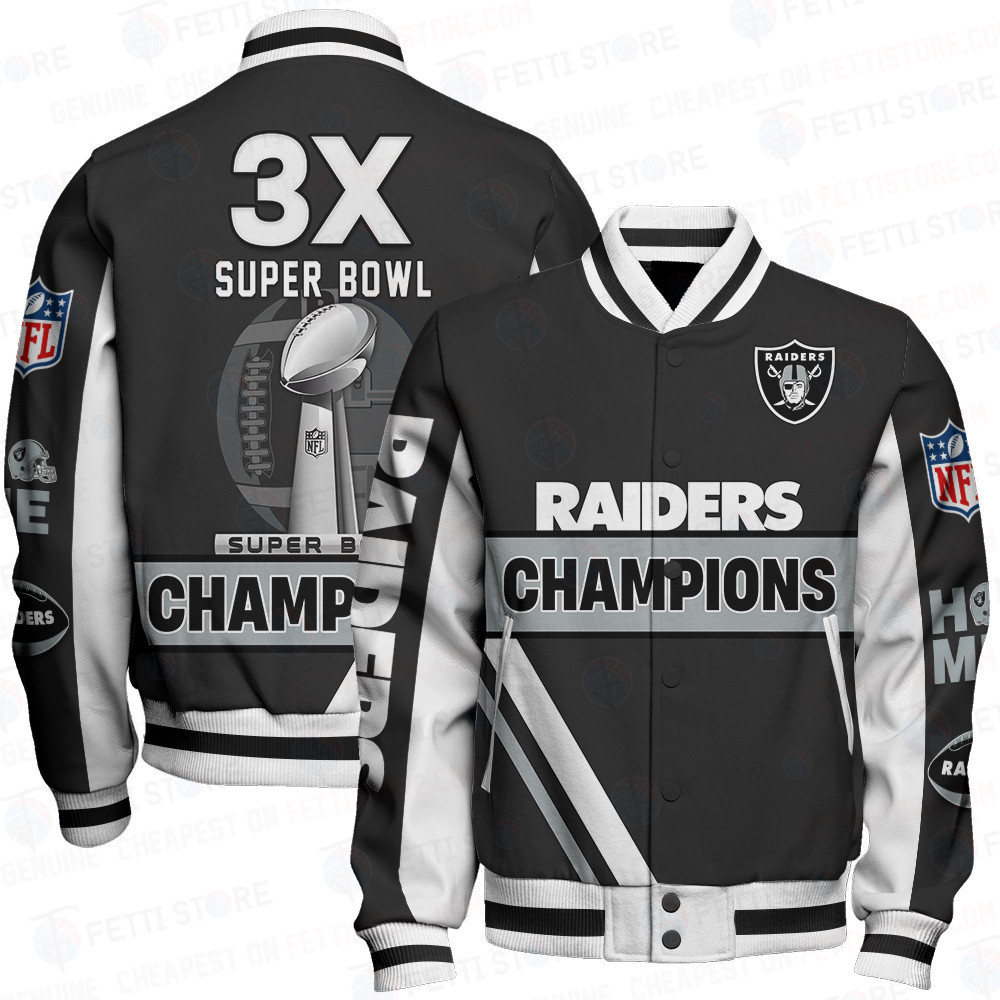 las vegas raiders 3x super bowl champions design baseball varsity jacket baseball jacket all over print tt9c7