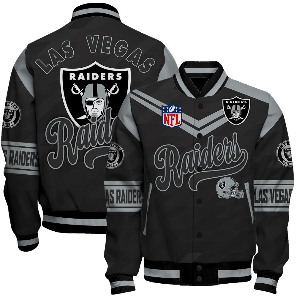 las vegas raiders american football league pattern baseball varsity jacket baseball jacket all over print sh1 v2 s73fl