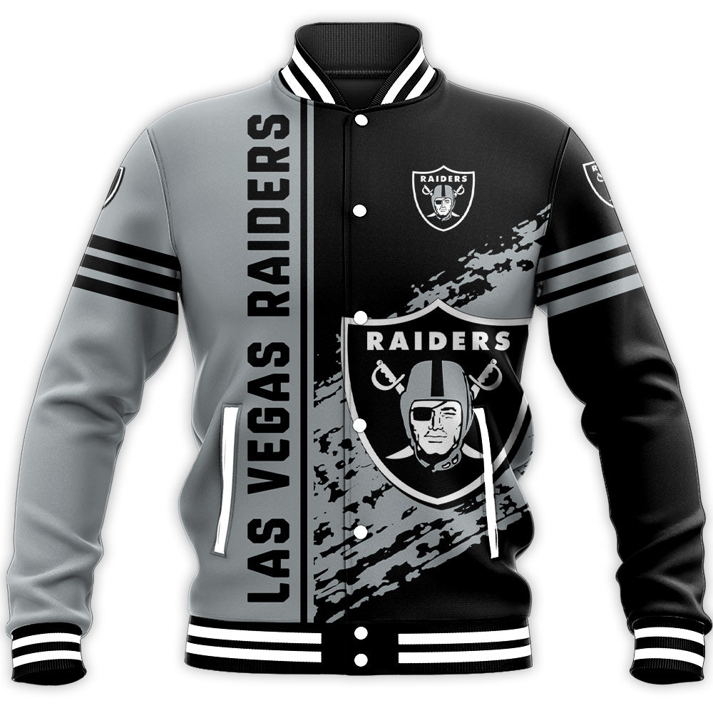 las vegas raiders baseball jacket button up zipper hooded all over print quarter style nfl op4sr