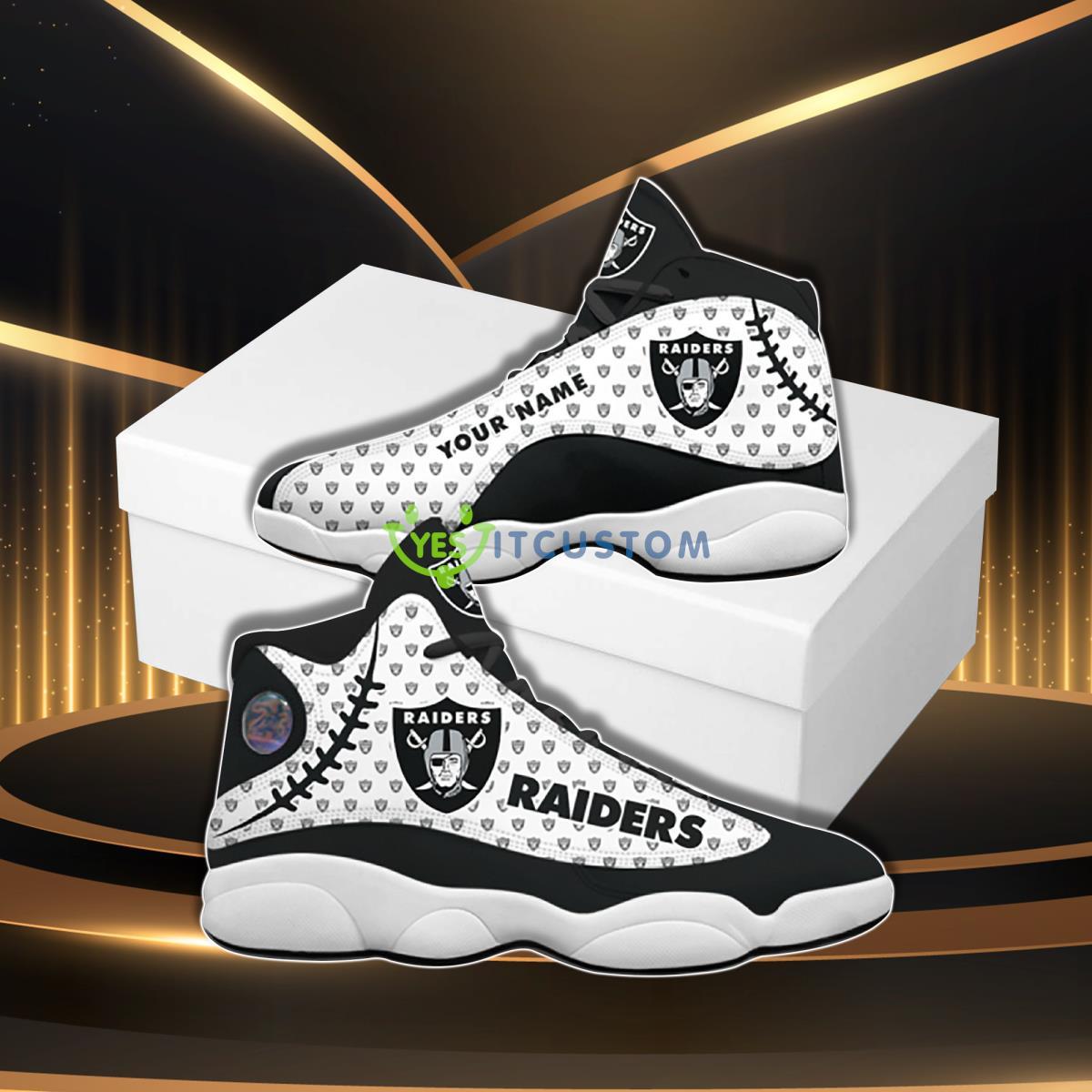 las vegas raiders football team trending custom name air jordan 13 sneaker