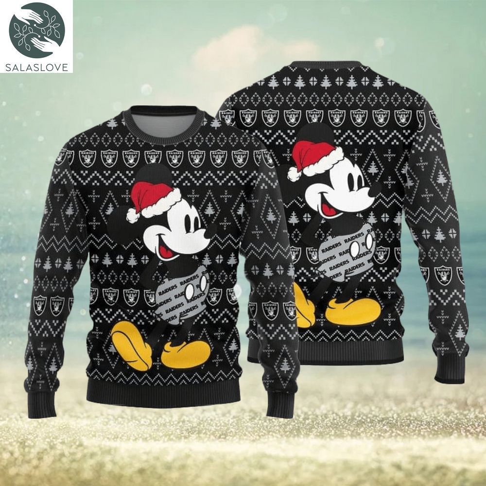 las vegas raiders mickey mouse christmas pattern knitted ugly christmas sweater 1 nxlbql