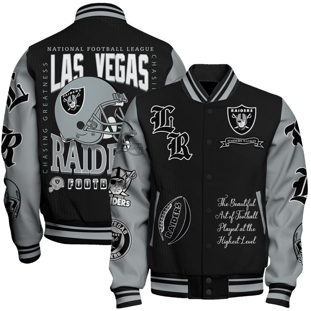 las vegas raiders nfl 2024 american football conference unisex baseball varsity jacket baseball jacket all over print v3 lrmr3