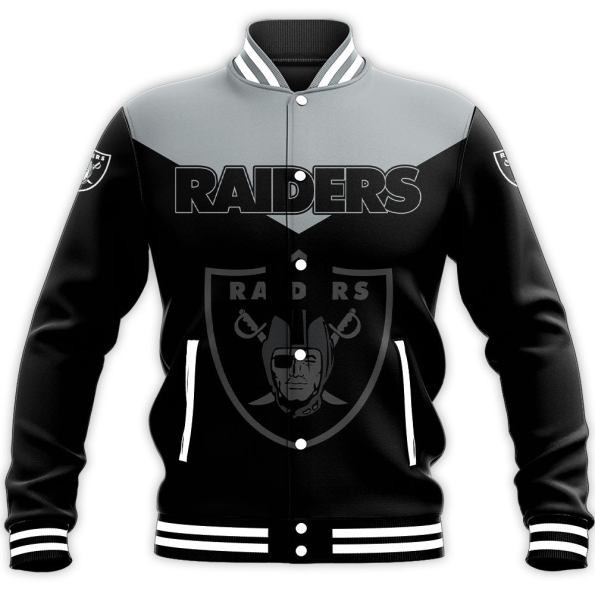 las vegas raiders nfl football silver and black 3d print baseball varsity jacket baseball jacket all over print ez2n0