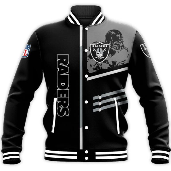 las vegas raiders nfl football team logo custom name number 3d print baseball varsity jacket baseball jacket all over print xc5pl