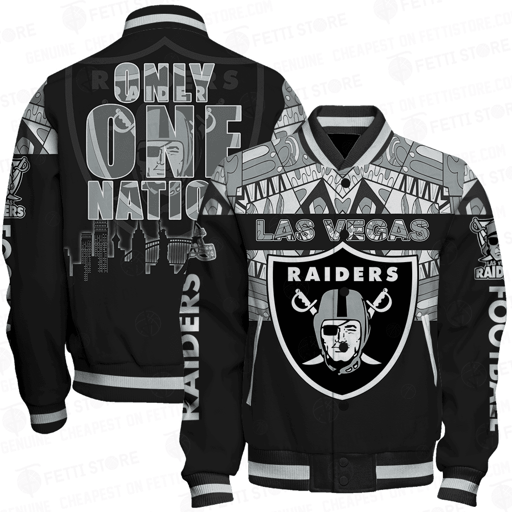 las vegas raiders only one nation print baseball varsity jacket baseball jacket all over print g6hho