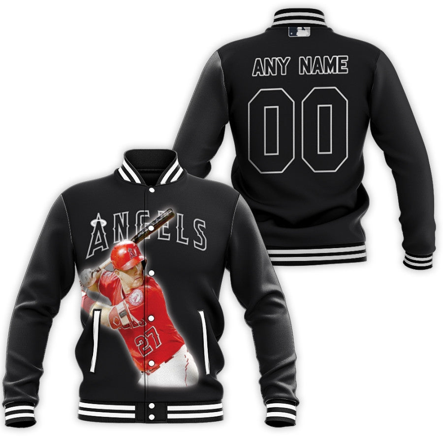 los angeles angels mike trout 27 black jersey style gift with personalized for angels fans baseball jacket button up zipper hooded all over print mlb slqeu