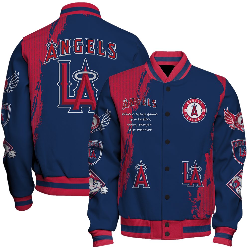 los angeles angels mlb baseball every game is a battle 3d unisex baseball varsity jacket baseball jacket all over print hmynb