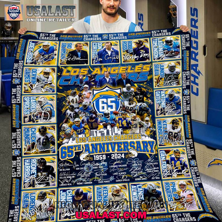 los angeles chargers 65th anniversary 1959 2024 special quilt blanket 1 sDMBD