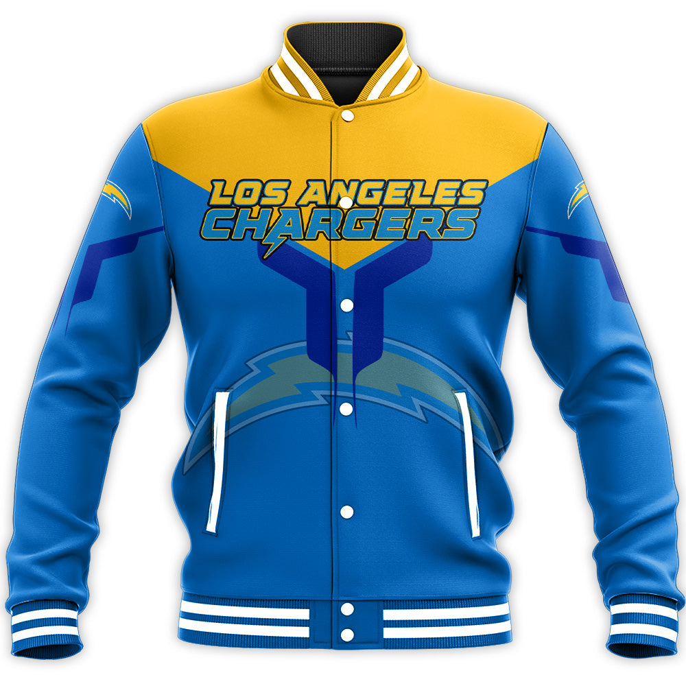 los angeles chargers baseball jacket button up zipper hooded all over print drinking style nfl wlhbh