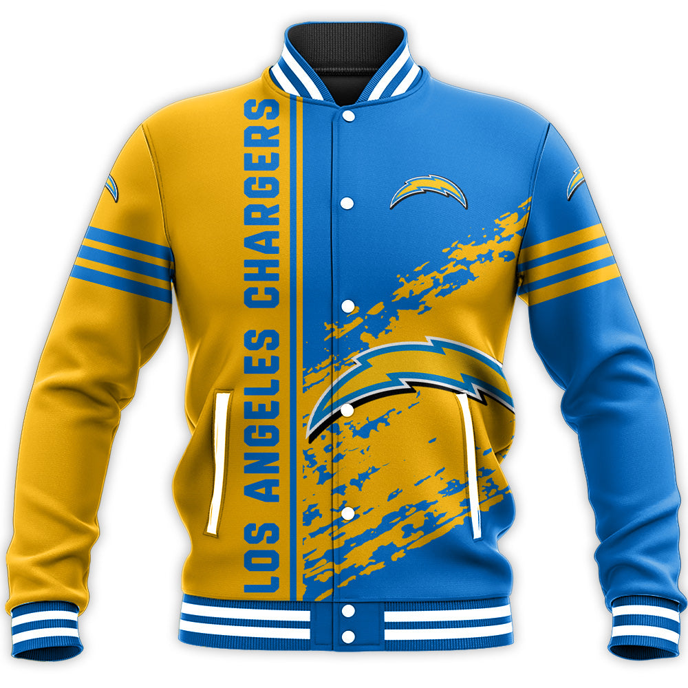 los angeles chargers baseball jacket button up zipper hooded all over print quarter style nfl zgkdw