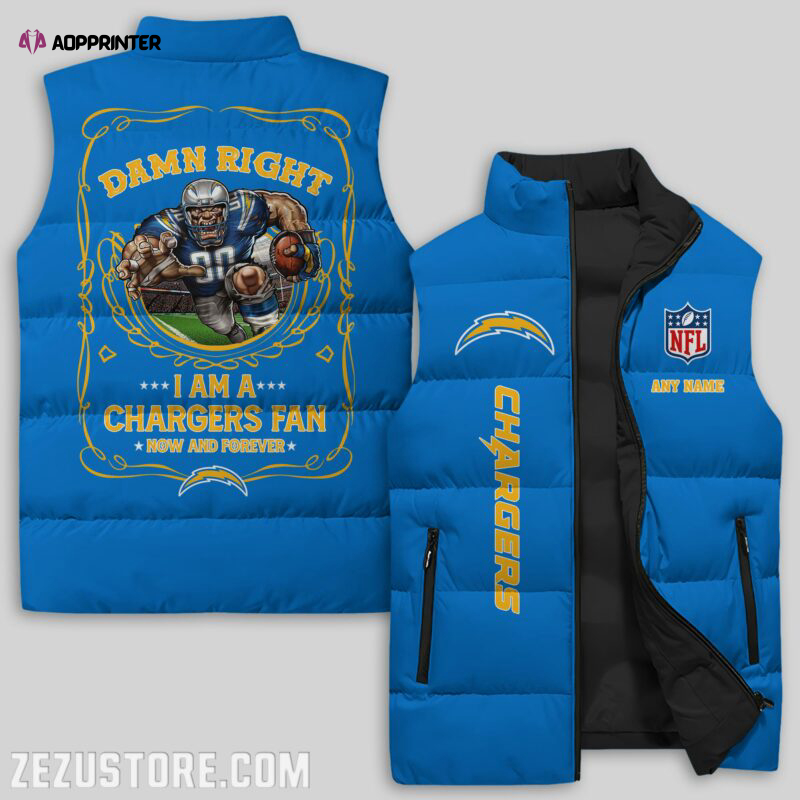 los angeles chargers nfl sleeveless puffer jacket custom for fans spj2326