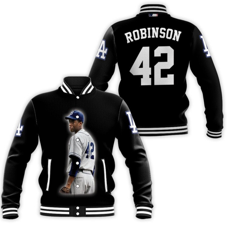 los angeles dodgers jackie robinson 42 mlb great player leader black 3d designed allover gift for dodgers fans baseball jacket button up zipper hooded all over print mlb uipad