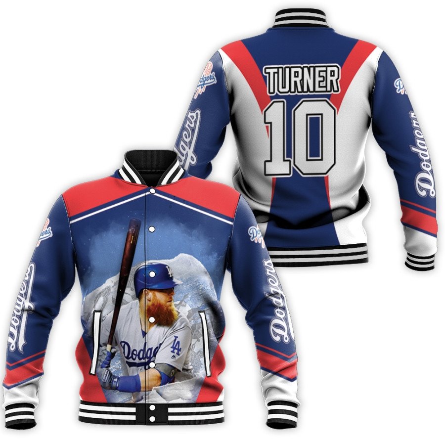 los angeles dodgers justin turner 10 mlb team blue jersey style gift for dodgers fans turner fans baseball jacket button up zipper hooded all over print mlb ddshx