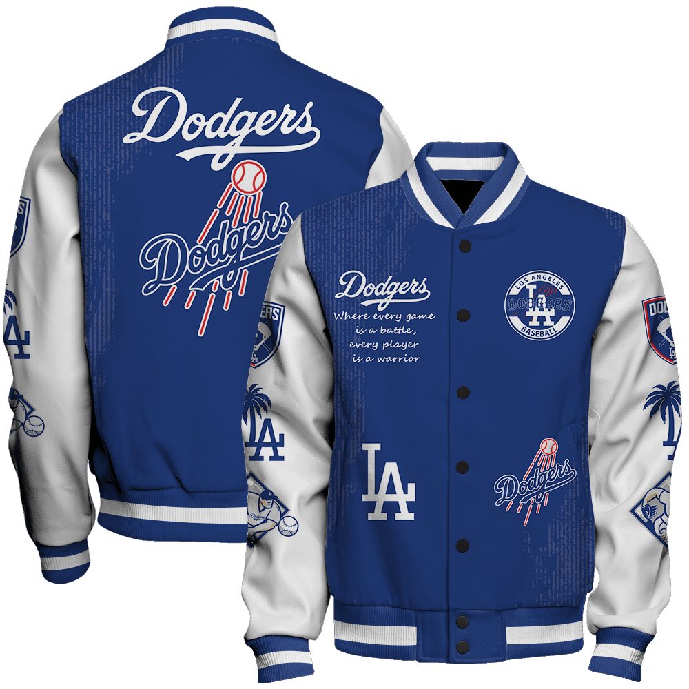 los angeles dodgers mlb baseball every game is a battle 3d unisex baseball varsity jacket baseball jacket all over print bru2y