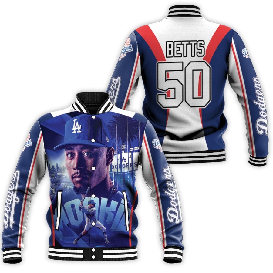 los angeles dodgers mookie betts 50 white jersey style all over print designed gift for dodgers fans betts fans baseball jacket button up zipper hooded all over print mlb lqhdh