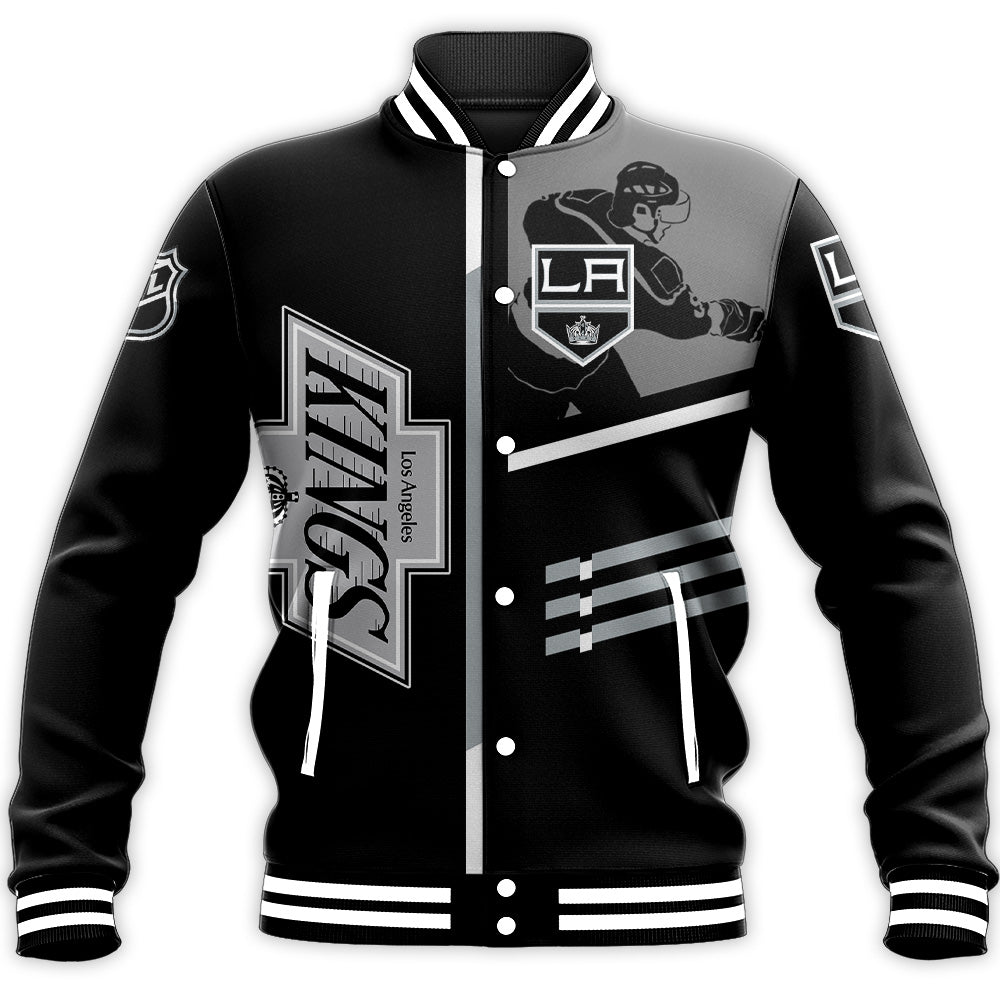 los angeles kings baseball jacket button up zipper hooded all over print personalized hockey for fan nhl sync4