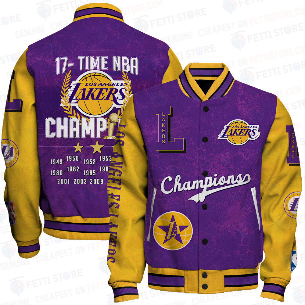 los angeles lakers 17x champions print baseball varsity jacket baseball jacket all over print sfat v4 gio3z