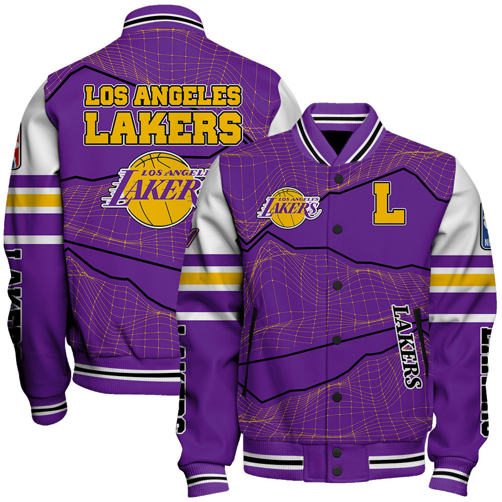 los angeles lakers basketball unique textures baseball varsity jacket baseball jacket all over print sfat v11 rvxiv