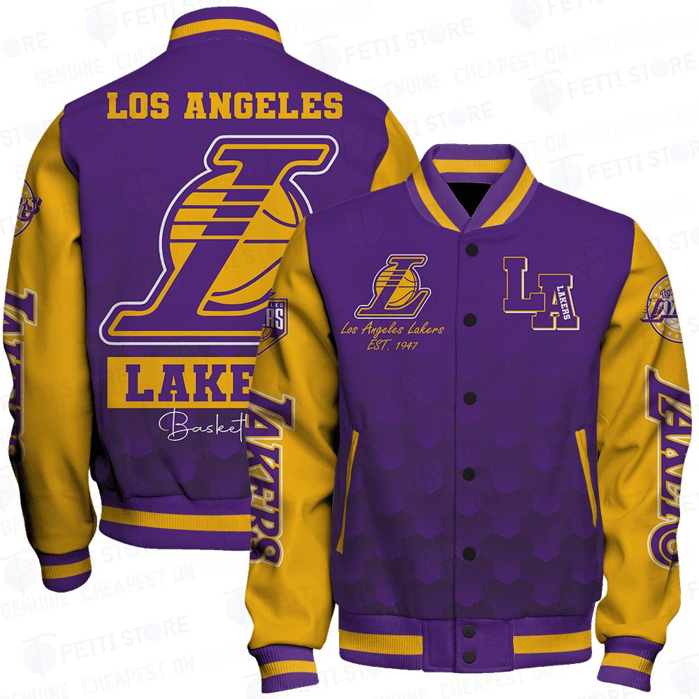 los angeles lakers team logo basketball baseball varsity jacket baseball jacket all over print sfat v10 ui3sa