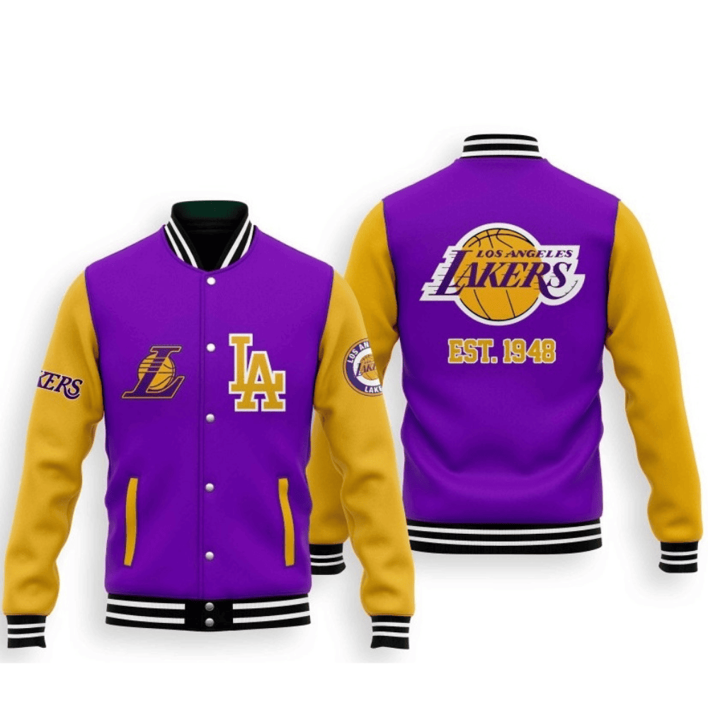 los angeles lakers team logo sport pattern 1948 baseball varsity jacket baseball jacket all over print fwudo