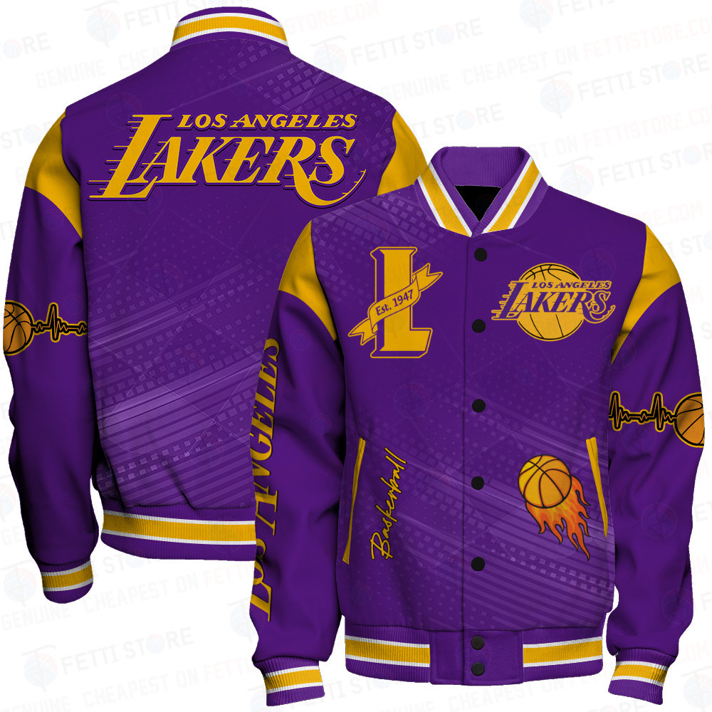 los angeles lakers team logo sport pattern basketball baseball varsity jacket baseball jacket all over print awssz