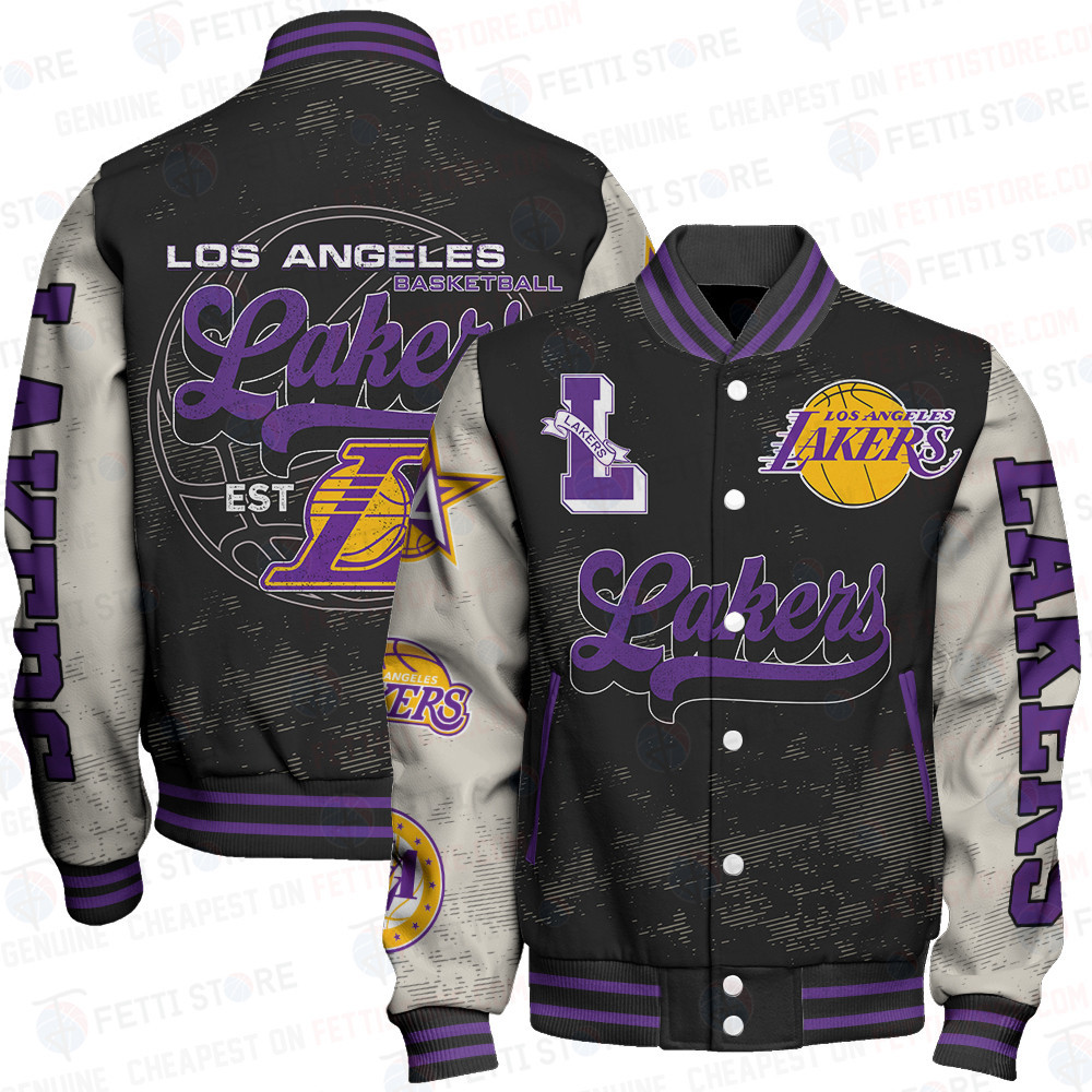 los angeles lakers team logo sport pattern classic baseball varsity jacket baseball jacket all over print gyn16