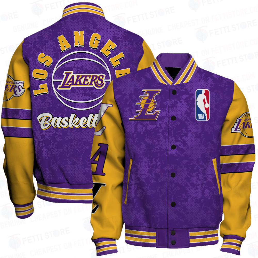 los angeles lakers team logo sport pattern modern baseball varsity jacket baseball jacket all over print awwop