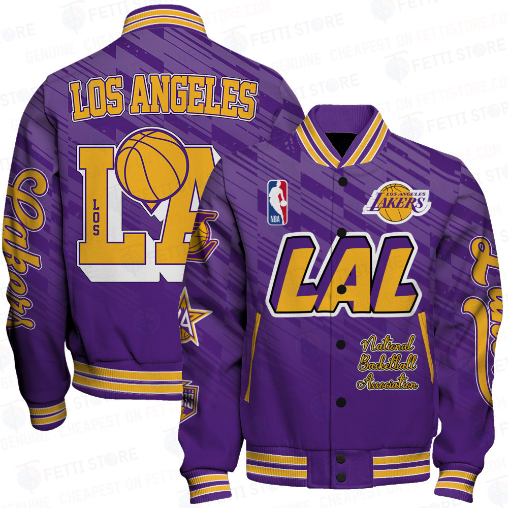 los angeles lakers team logo sport pattern nba baseball varsity jacket baseball jacket all over print eyozb