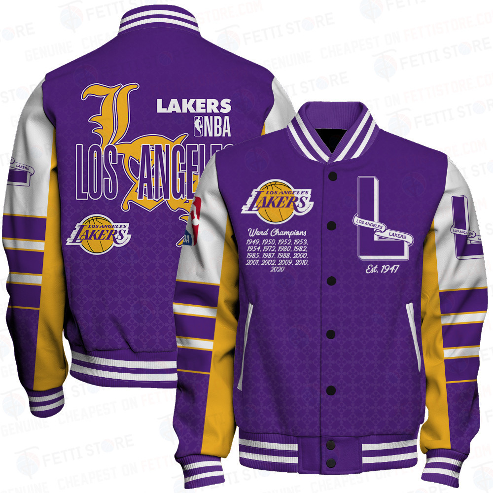 los angeles lakers team logo sport pattern retro baseball varsity jacket baseball jacket all over print bzcde