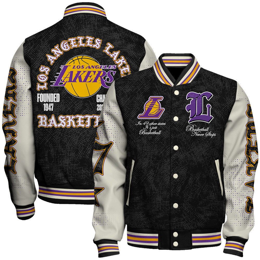 los angeles lakers team logo sport pattern style baseball varsity jacket baseball jacket all over print xeyir