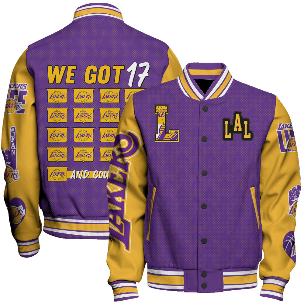 los angeles lakers team logo sport pattern trophy baseball varsity jacket baseball jacket all over print aerkp